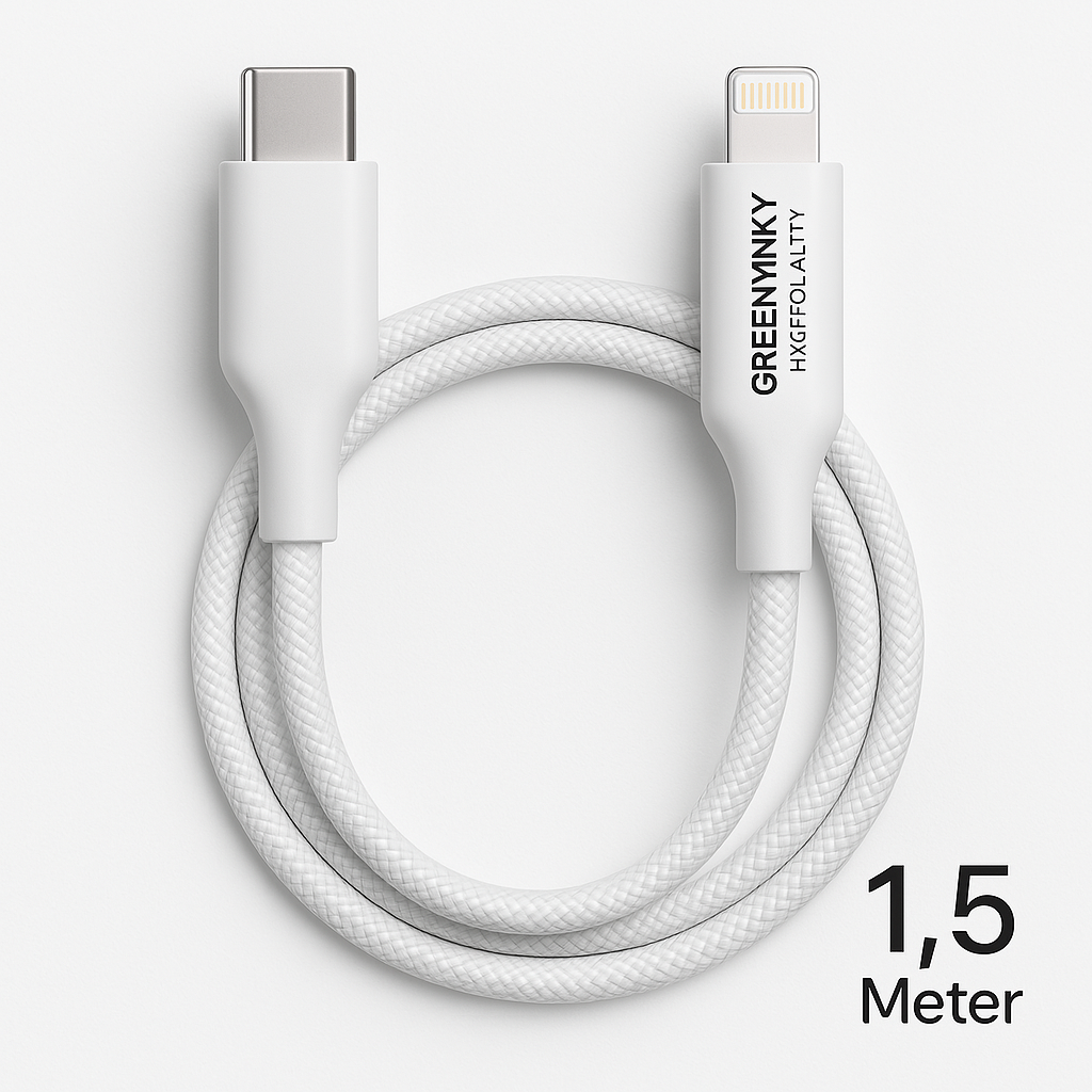 Greenmnky High Quality Ladekabel USB-C auf Lightning (1,5 Meter, Weiß)