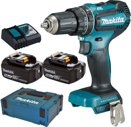 Makita DHP485RTJ ink. 2x5Ah Akku BL1850B + Schnellader im MAKPAC