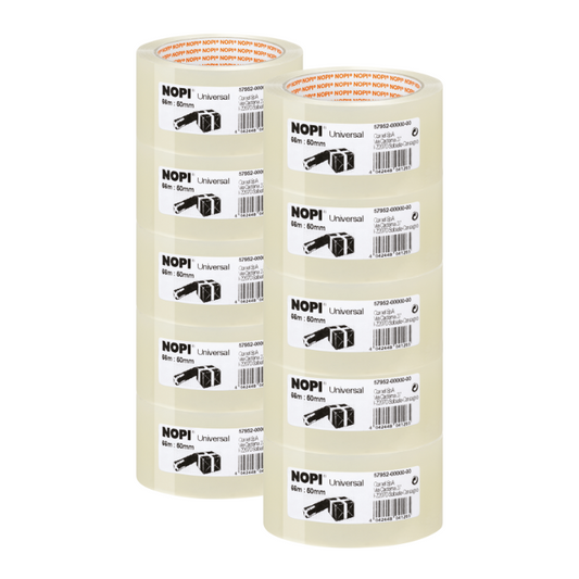 10 Rollen NOPI Packband 66 m × 50 mm – Braun oder Transparent