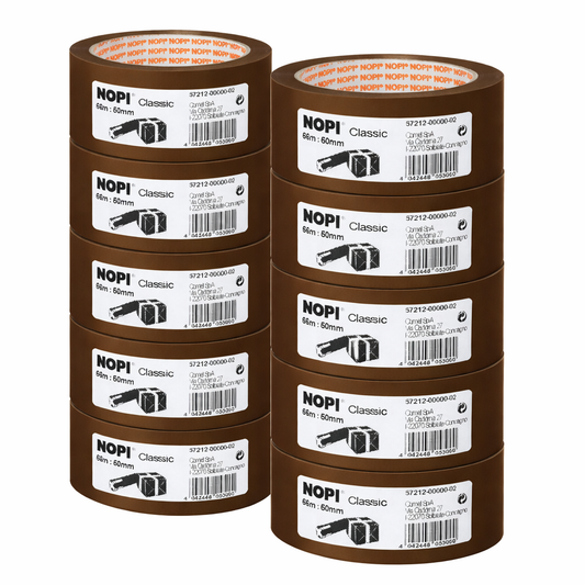 10 Rollen NOPI Packband 66 m × 50 mm – Braun oder Transparent