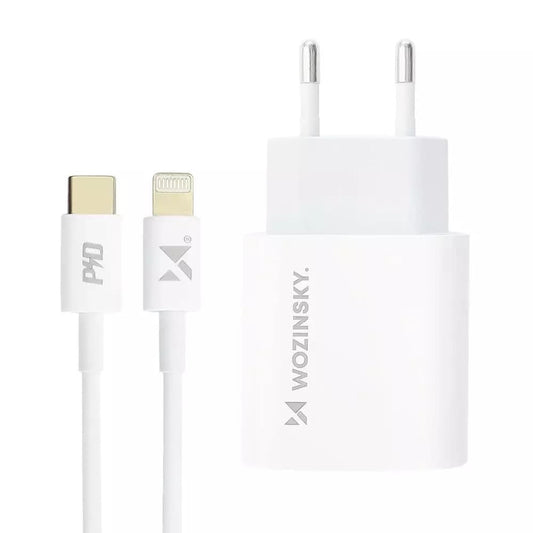 Wozinsky Schnellladegerät USB-C PD 20W + USB-C auf Apple (1m, Weiß)